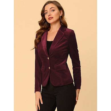 Women's Vintage Notched Lapel Button Front Office Velvet Blazer