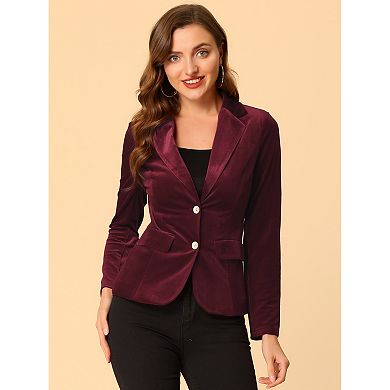 Women's Vintage Notched Lapel Button Front Office Velvet Blazer