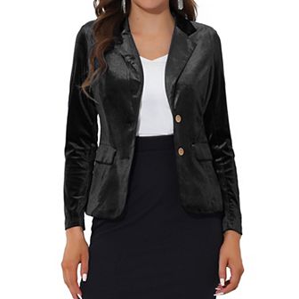Women's Vintage Notched Lapel Button Front Office Velvet Blazer