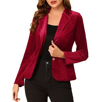 Women's Vintage Notched Lapel Button Front Office Velvet Blazer