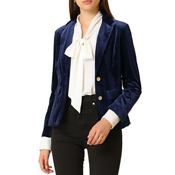 Women's Vintage Notched Lapel Button Front Office Velvet Blazer