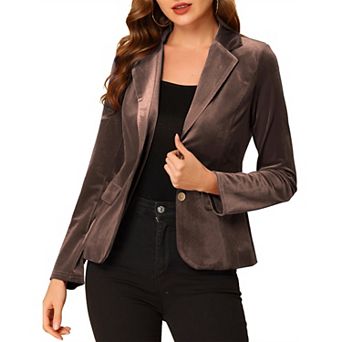 Women's Vintage Notched Lapel Button Front Office Velvet Blazer