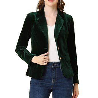 Women's Vintage Notched Lapel Button Front Office Velvet Blazer