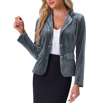 Women's Vintage Notched Lapel Button Front Office Velvet Blazer