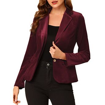 Women's Vintage Notched Lapel Button Front Office Velvet Blazer