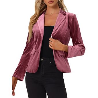 Women's Vintage Notched Lapel Button Front Office Velvet Blazer