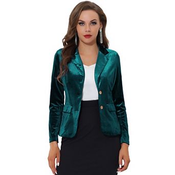 Women's Vintage Notched Lapel Button Front Office Velvet Blazer