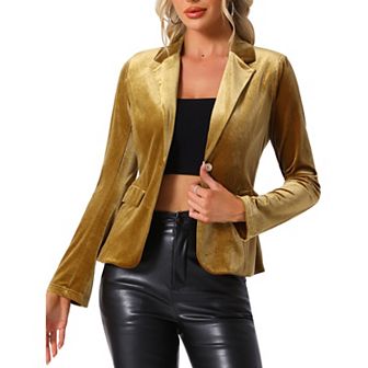 Women's Vintage Notched Lapel Button Front Office Velvet Blazer