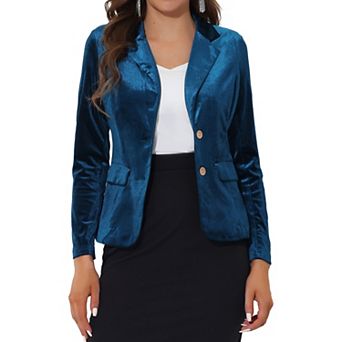 Women's Vintage Notched Lapel Button Front Office Velvet Blazer