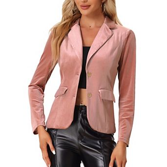 Women's Vintage Notched Lapel Button Front Office Velvet Blazer