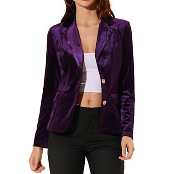 Women's Vintage Notched Lapel Button Front Office Velvet Blazer