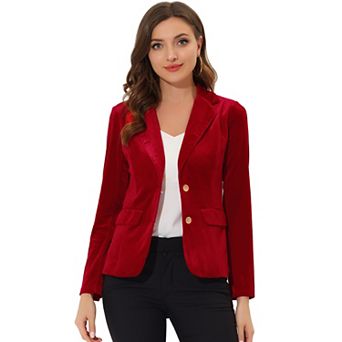 Women's Vintage Notched Lapel Button Front Office Velvet Blazer