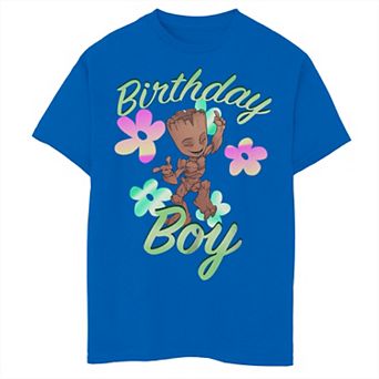 Boys Marvel Guardians of the Galaxy Baby Groot Birthday Boy Flowers Graphic Tee