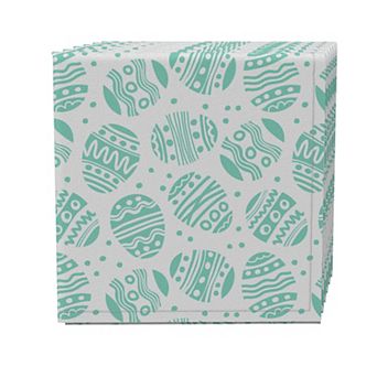 Napkin Set of 4, 100% Cotton, 20x20", Green Patterned Eggs