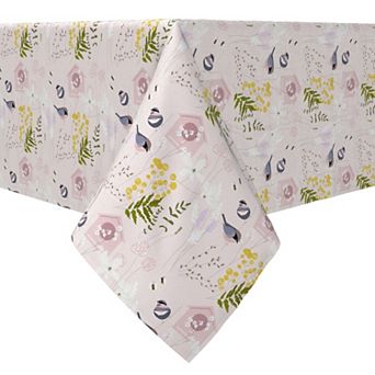 Square Tablecloth, 100% Cotton, 60x60", Spring Garden and Bird House