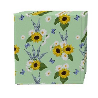Napkin Set of 4, 100% Cotton, 20x20", Bright Sunflower Floral