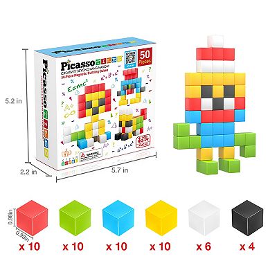 PicassoTiles 50 PC Magnetic Blockss, Magnetic Building Blocks for Kids, Magnet Toy for Kids 3+