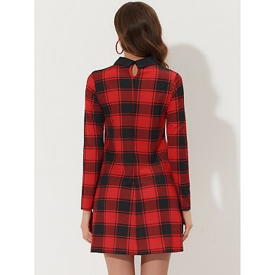 Women's Contrast Collar Long Sleeve Flare Dress