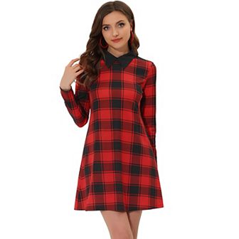 Women's Contrast Collar Long Sleeve Flare Dress