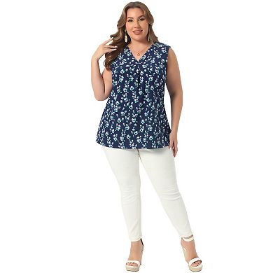 Plus Size Top for Women Floral Blouse Sleeveless Tank Tops