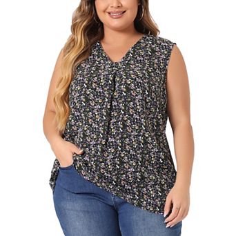 Plus Size Top For Women Floral Blouse Sleeveless Tank Tops