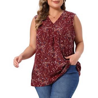 Plus Size Top For Women Floral Blouse Sleeveless Tank Tops