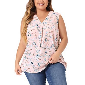 Plus Size Top For Women Floral Blouse Sleeveless Tank Tops