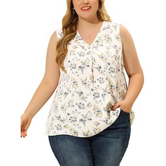 Plus Size Top For Women Floral Blouse Sleeveless Tank Tops