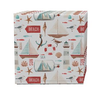 Napkin Set of 4, 100% Cotton, 20x20", Seaside Background