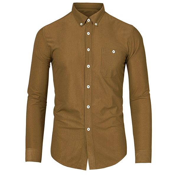 Men's Regular Fit Long Sleeve Button Down Corduroy Shirts with Pockets