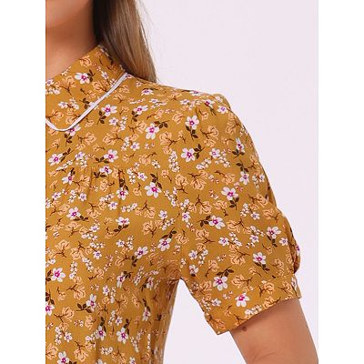 Peter Pan Collar Blouse for Women's Contrast Trim Puffy