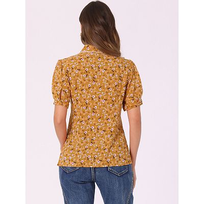 Peter Pan Collar Blouse for Women's Contrast Trim Puffy