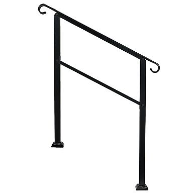 JOMEED 3 Step Wrought Iron Transitional Entrance Handrail w/Hardware, Black