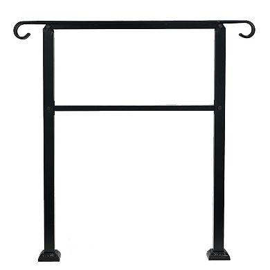 JOMEED 3 Step Wrought Iron Transitional Entrance Handrail w/Hardware, Black