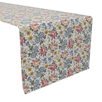 Table Runner, 100% Cotton, 16x90", Beautiful Vintage Flowers