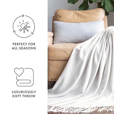 Urban Loft's Elegant Herringbone Throw Blanket with Fringed Edges