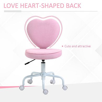 HOMCOM Heart Love Shaped Back Design Office Chair with Adjustable Height and 360 Swivel Castor Wheels Pink