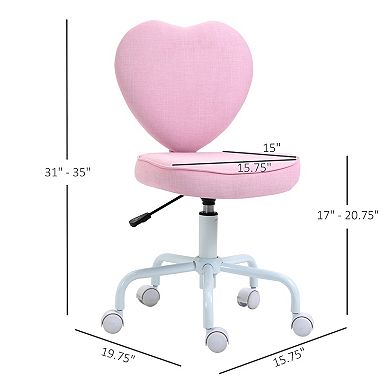 HOMCOM Heart Love Shaped Back Design Office Chair with Adjustable Height and 360 Swivel Castor Wheels Pink