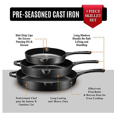 Pre seasoned Oven Safe Cast Iron Pan Set of 4