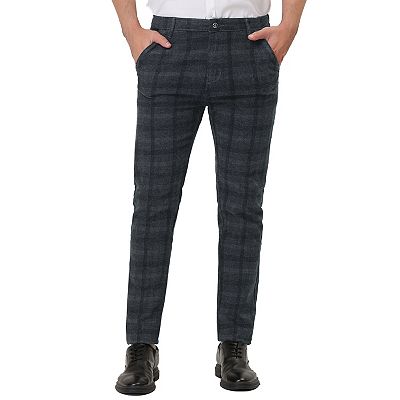 Men s Plaid Dress Slim Fit Flat Front Checked Business Pencil Pant