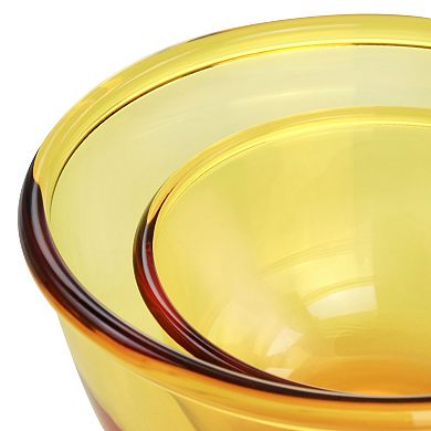 Gibson Home 3 Piece Amber Tempered Glass Bowl Set