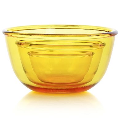 Gibson Home 3 Piece Amber Tempered Glass Bowl Set