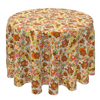 Round Tablecloth, 100% Cotton, 60 Round", Retro Floral Summer Style