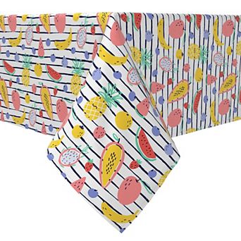 Square Tablecloth, 100% Cotton, 60x60", Summer Fruits Stripe