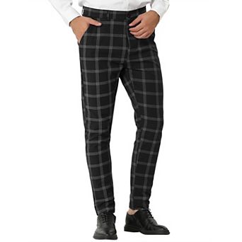 Men's Dress Plaid Slim Fit Flat Front Business Pants With Pockets