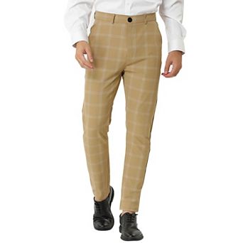 Men's Dress Plaid Slim Fit Flat Front Business Pants With Pockets
