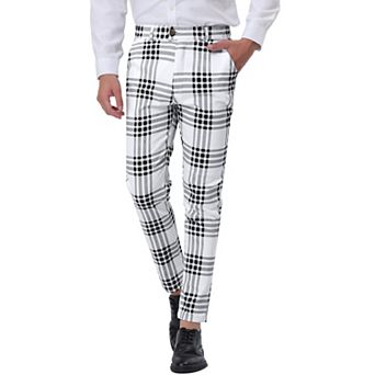Men's Dress Plaid Slim Fit Flat Front Business Pants With Pockets