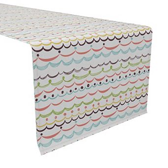 Table Runner, 100% Cotton, 16x72", Multi Doodle Stripe