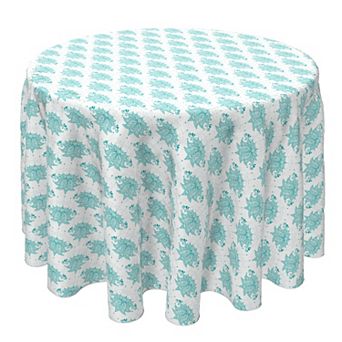 Round Tablecloth, 100% Cotton, 60 Round", Turquoise Lotus Flower
