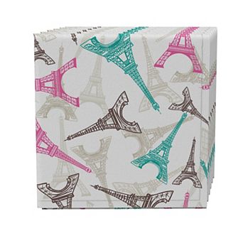 Napkin Set of 4, 100% Cotton, 20x20", Eiffel Tower Sketch